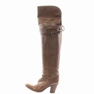 ニーハイブーツ ロングブーツ ヒール レザー 37 茶 ブラウン /AN30