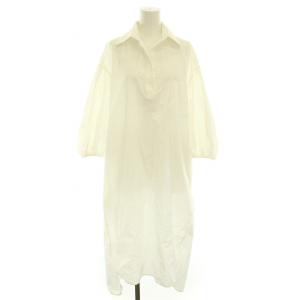 レースパフスリーブシャツワンピース ロング スキッパー 長袖 花柄 F 白 ホワイト 0231407062