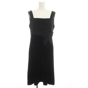 ワンピース ひざ丈 ノースリーブ ストレッチベロア切替 40 黒 24883 /YM