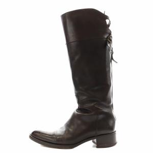 ジョッキーブーツ ロングブーツ ヒール レザー 37 茶 ブラウン SR203 /AN2