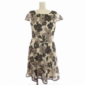 ワンピース 花柄 メッシュ 半袖 ひざ丈 38 M 黒 グレー