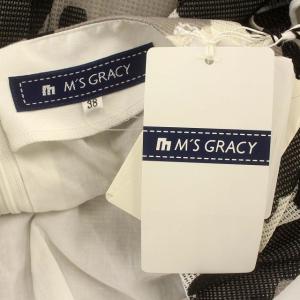 M'S GRACY ワンピース 花柄 メッシュ 半袖 ひざ丈 38 M 黒 グレー