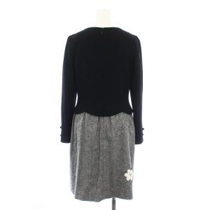 M'S GRACY 421564  ドッキングワンピース フレア ひざ丈 長袖 フラワーモチーフ スパンコール装飾 ウール