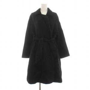 アルパカウールベルテッドコート アウター ミドル丈 ベルト 8 黒 ブラック /BB