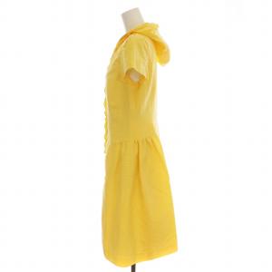 M'S GRACY ジップアップ ワンピース ひざ丈 フレア フード付き フリル 半袖 38 イエロー