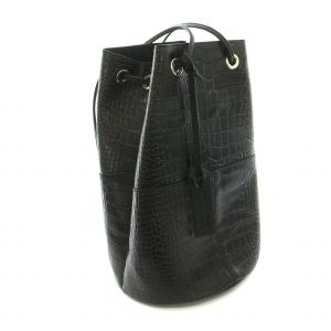 marco masi 巾着バッグ ハンドバッグ ショルダーバッグ 2way レザー クロコ型押し 黒 ブラック