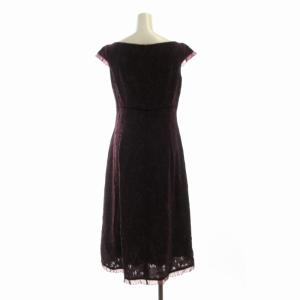 SYBILLA ノースリーブ ワンピース ミモレ ロング 総柄 フリル ベロア ベルベット 半袖 M ボルドー GBEJM-63490