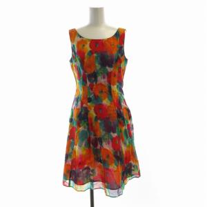 ノースリーブ ワンピース ひざ丈 花柄 絹 シルク混 M マルチカラー GBEGN-22490 /RO