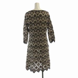 SYBILLA ニット ワンピース ひざ丈 総柄 七分袖 M ベージュ 黒 ブラック GBAJM-07490 /RO