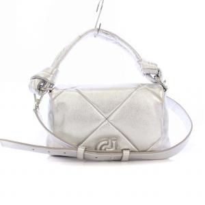 キルテッドショルダーバッグ ハンドバッグ 2WAY レザー シルバー