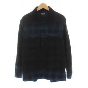 S-JESS-DIP ネルシャツ チェック 長袖 コットン M 青 黒 /YM