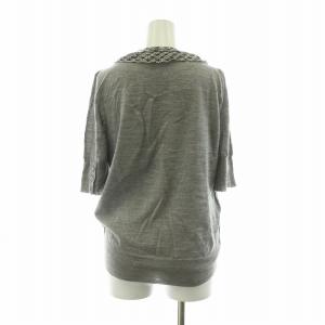 Max Mara カーディガン ニット 半袖 ブラウスドッキング ボウタイ 切替 絹 シルク混 L グレー A5.MMB.MGL.01B