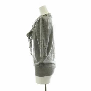 Max Mara カーディガン ニット 半袖 ブラウスドッキング ボウタイ 切替 絹 シルク混 L グレー A5.MMB.MGL.01B