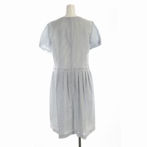 DAKS フレアワンピース マキシ ロング ストライプ ベルト付き 半袖 42 青 ブルー 白 ホワイト 11-301316