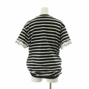 3.1 phillip lim Draped Tee with Lace Embroidery Tシャツ カットソー 半袖 ボーダー レース S ブラック