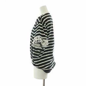 3.1 phillip lim Draped Tee with Lace Embroidery Tシャツ カットソー 半袖 ボーダー レース S ブラック