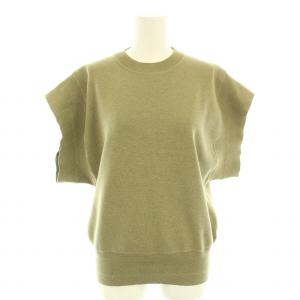 HYKE シアースリーブニット 今期もの ブラック 01 CREW NECK CROPPED SWEATER WITH SHEER SLEEVE-クルーネック