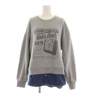 BEAR BAG リメイクプルオーバーシャツ スウェット トレーナー レイヤード 長袖 クルーネック ロゴ プリント F グレー
