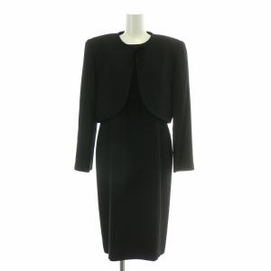 セットアップ 上下ノーカラージャケット ショート丈 ワンピース 半袖 ひざ丈 9 黒 ブラック /BB