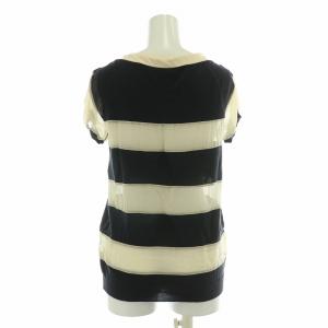 Christian Dior ニット 半袖 ボウタイ リボン シルク混 ボーダー柄 38 紺 ネイビー ベージュ /BB