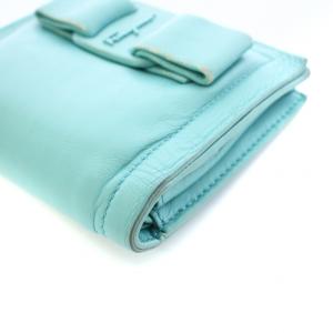 Salvatore Ferragamo Viva Bow 二つ折り財布 レザー 青緑 22 0288/00