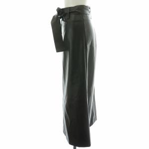 Theory フレアスカート マキシ ロング フェイクレザー リボン ベルト 無地 00 黒 ブラック /BB