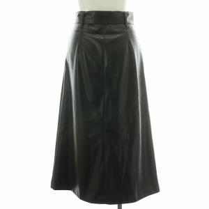 Theory フレアスカート マキシ ロング フェイクレザー リボン ベルト 無地 00 黒 ブラック /BB