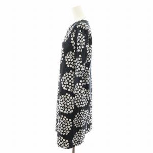 marimekko PUKETTI ワンピース ロング丈 7分袖 花柄 36 黒 ブラック 白 ホワイト 52203-1-48335