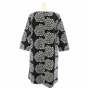 marimekko PUKETTI ワンピース ロング丈 7分袖 花柄 36 黒 ブラック 白 ホワイト 52203-1-48335