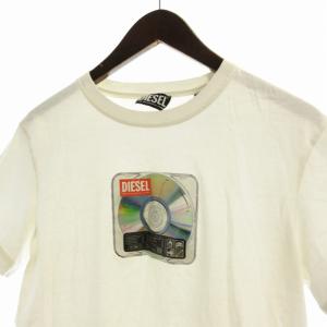 DIESEL Tシャツ カットソー プリント ロゴ クルーネック 半袖 S 白 ホワイト