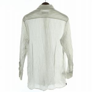 LARDINI カジュアルシャツ 長袖 ホリゾンカラー ストライプ柄 麻 リネン 39 白 ホワイト 青 ブルー /BB