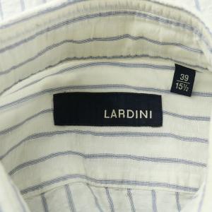 LARDINI カジュアルシャツ 長袖 ホリゾンカラー ストライプ柄 麻 リネン 39 白 ホワイト 青 ブルー /BB