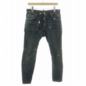 デニムパンツ ジーンズ ジップフライ ダメージ加工 リペア 裏地チェック柄 42 インディゴ S74LA082