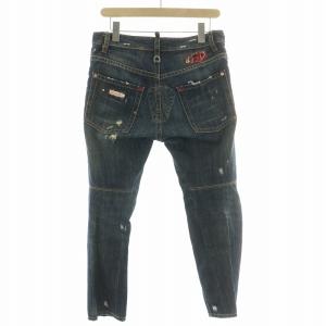 DSQUARED2 デニムパンツ ジーンズ ジップフライ ダメージ加工 リペア 裏地チェック柄 42 インディゴ S74LA082