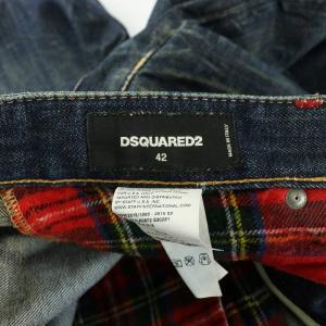 DSQUARED2 デニムパンツ ジーンズ ジップフライ ダメージ加工 リペア 裏地チェック柄 42 インディゴ S74LA082