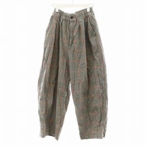 イージーパンツ 千鳥格子柄 リネン 麻 2 オレンジ 黒 ブラック 白 ホワイト A11804-1 /AN34