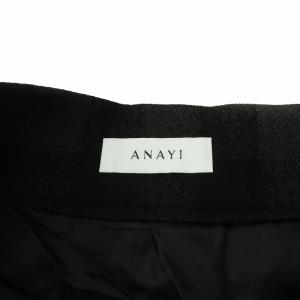 ANAYI フレアスカート タック ミモレ ロング ストレッチ チェック柄 38 黒 ブラック グレー
