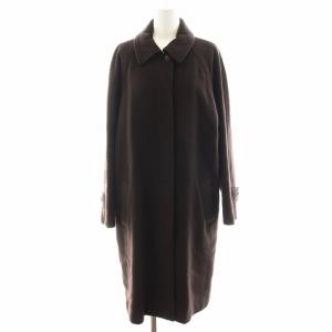 ステンカラーコート ロング丈 ウール アウター 2 茶 ブラウン /AN42