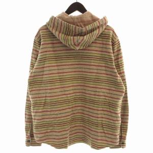 Papas パーカー ジャケット ボーダー柄 前開き 長袖 起毛 LL ピンク ベージュ