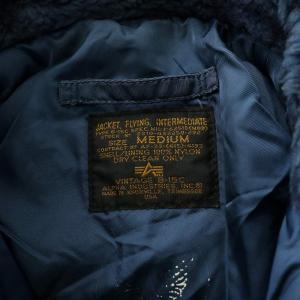 ALPHA INDUSTRIES 90s フライトジャケット アウター ファー ナイロン ジップアップ ロゴ プリント M 紺 ネイビー