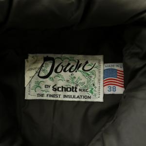 Schott 90s ダウンジャケット レザー 切替 スタンドカラー アウター ロゴ 刺繍 38 茶 ブラウン /BB