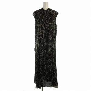 2点セット セットアップ スカート ブラウス 総柄 黒 ブラック 15162151415