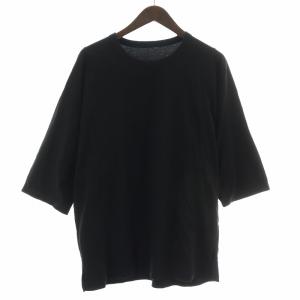 Tシャツ カットソー 七分袖 クルーネック ドルマンスリーブ 無地 ストレッチ 3 黒 ブラック /BB