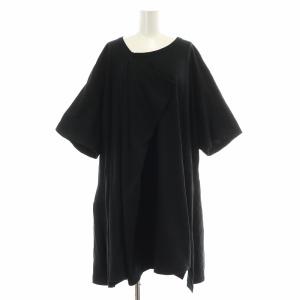 Tシャツ カットソー 半袖 チュニック丈 フリル ストレッチ 3 黒 ブラック /BB