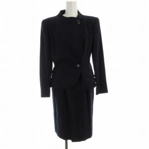 スーツセットアップ ノーカラージャケット タイトスカート ひざ丈 7 紺 ネイビー BT1304 /RO