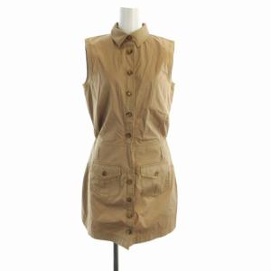 ワンピース ひざ丈 ノースリーブ フロントボタン 茶 ブラウン SD0297 /RO