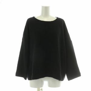 ニット 長袖 ボートネック ストレッチ ウール F 黒 ブラック