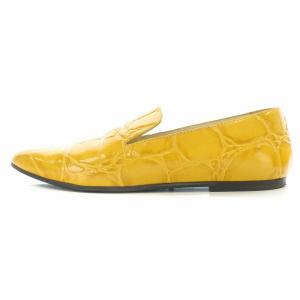TOD'S フラットシューズ スリッポン ラウンドトゥ レザー スネークプリント 37.5 マスタード /BB