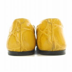 TOD'S フラットシューズ スリッポン ラウンドトゥ レザー スネークプリント 37.5 マスタード /BB
