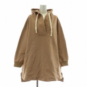 プルオーバーパーカー スウェット 長袖 スキッパー ストレッチ 裏起毛 F 茶 ブラウン /BB